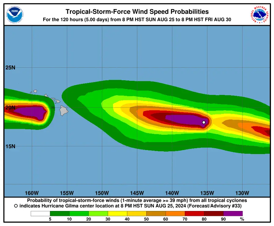 Wind is speed probabilities of Hurricane Gilma